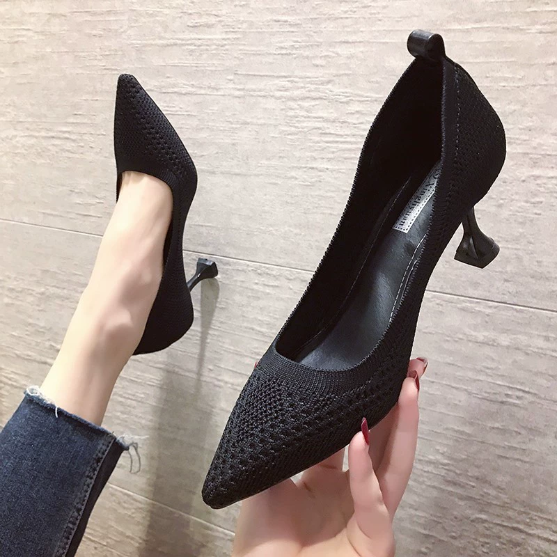 Demi-season breathable high-heeled shoes low-cut, 2022 collection, Korean style, internet celebrity