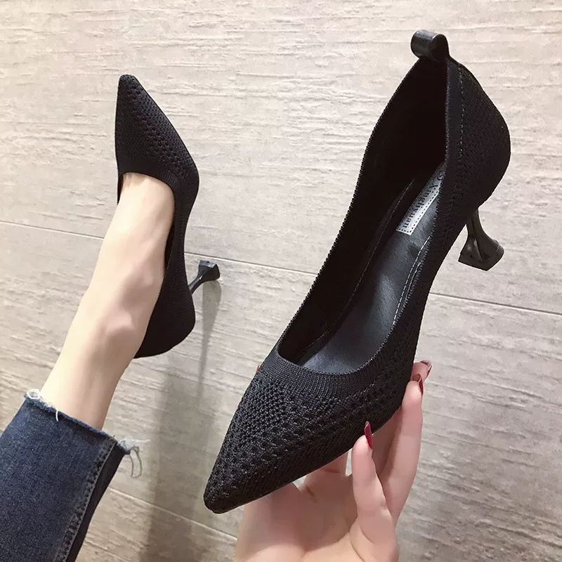 Demi-season breathable high-heeled shoes low-cut, 2022 collection, Korean style, internet celebrity