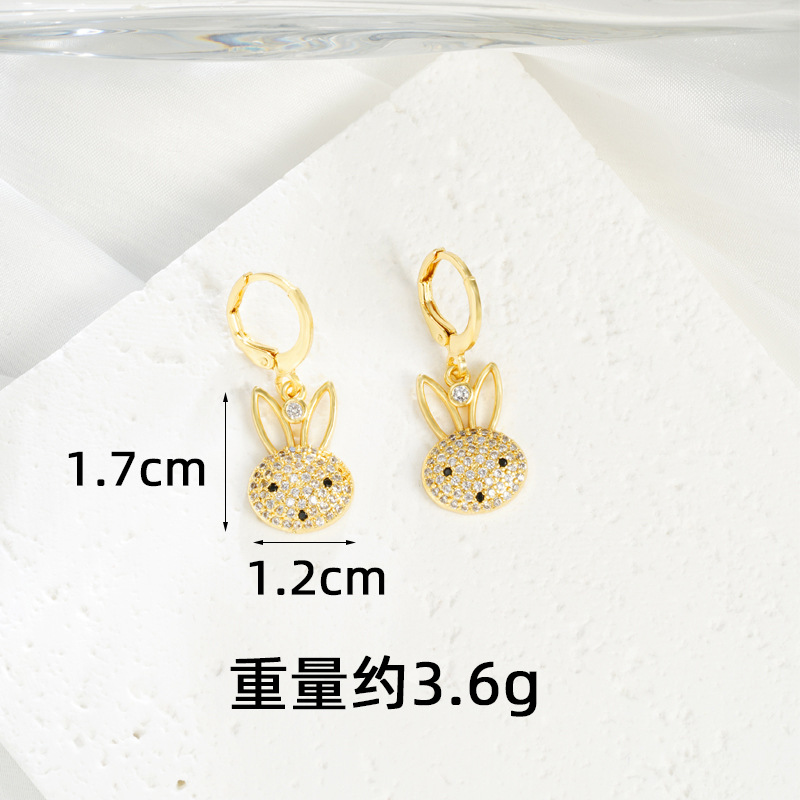 Estilo europeo y americano, collar de oro de arena vietnamita, estilo de lujo ligero, aretes de conejito con incrustaciones de diamantes, temperamento femenino durante mucho tiempo, joyería transfronteriza