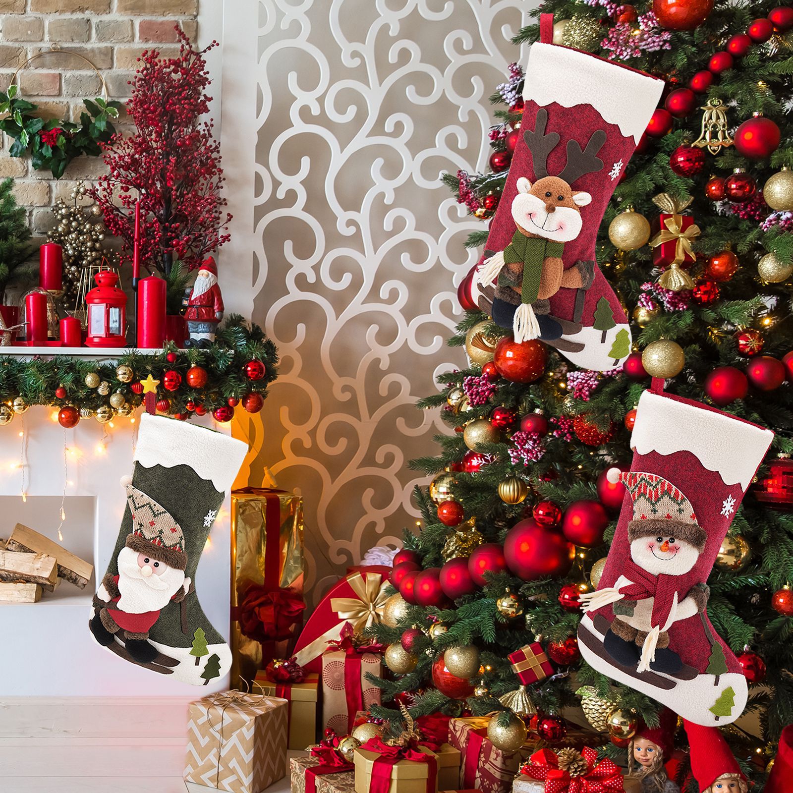 Calcetines de Navidad Santa muñeco de nieve alce calcetines de Navidad bolsa de regalo de Navidad bolsa de dulces decoraciones de árbol de Navidad