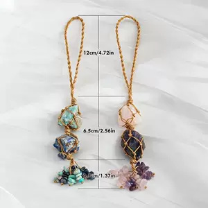 Cross-Border Hot-Selling Natural Crystal Column Colorful Amethyst Hand-Woven Mesh Bag Pendant Car Hanging Car Bag Accessories