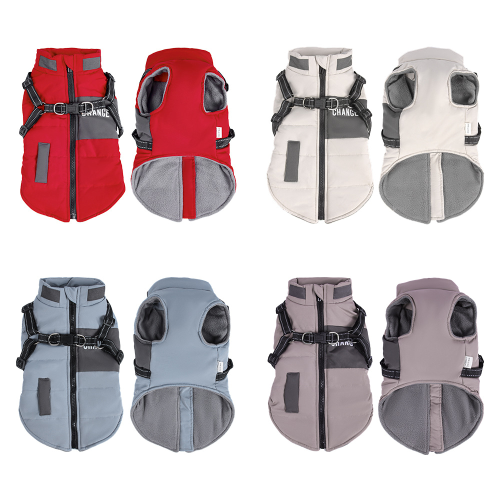 Winter New Dog Leash, Pet Cotton Coat, Thickened Waterproof Windproof Jacket With Pockets For Small Dogs_voghion.com