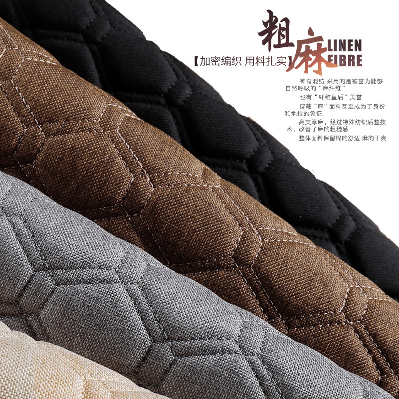 New Cross-Border Model Single Base Car Seat Cushion with Linen Texture, Multi-Sided Embroidery, Universal with Storage Pocket