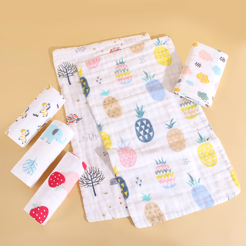 Pure Cotton Category A Cotton Children's Towel Wholesale Baby Gauze Towel 100% Cotton Absorbent Soft Six-Layer Printed High Yang Factory