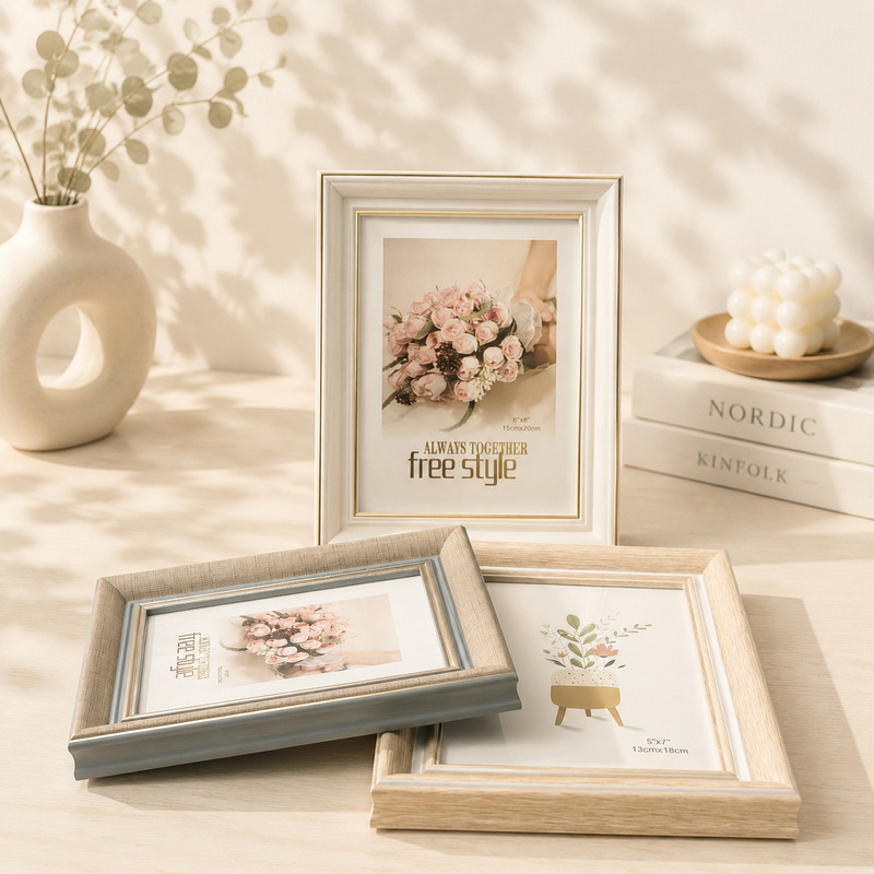 Nordic minimalist cream-style photo frame 6 inches 8inch 10inch Wooden picture frame wall-mounted cream-style decorative photo frame