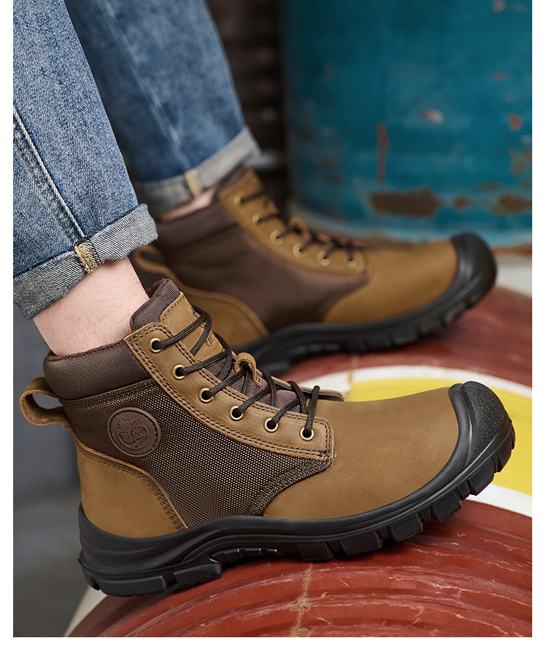 Chaussures de travail spéciales pour hommes, protection optimale, cuir de vachette pleine fleur, embout en acier, toutes saisons, montantes, anti-écrasement, anti-perforation, résistantes à l'usure, sécurité homme_voghion.com