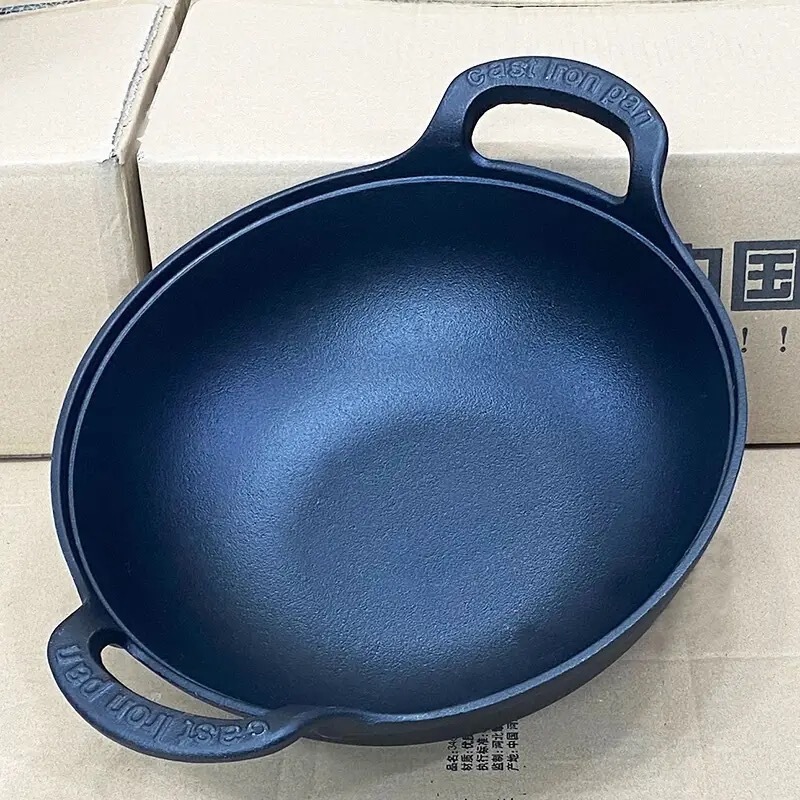 鋳鉄の元宝の鍋は厚い双耳のシチューの鍋の家庭用の小さい鍋のフライヤーを厚くして、コーティングがないのでフライパンにくっつきません。|undefined
