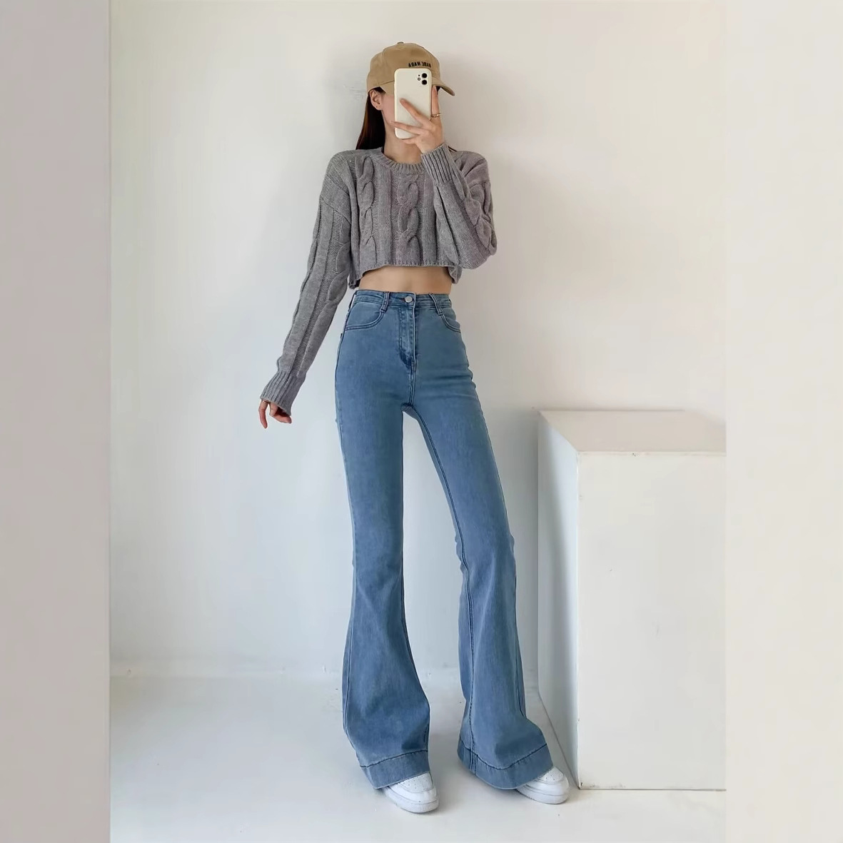 YPFF Trendy Women's Autumn New European And American Style Fashion Washed High-Waisted Slim-Fit Butt-Lifting Slight_ecoleips.com