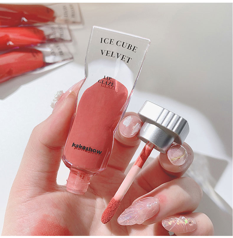 kakashow Transparent Pigment ice Cube Velvet Lip Gloss matte Lipstick Lip gloss is pure, aiming to make the skin look fairer and less likely to stain the rim of the glass undefined