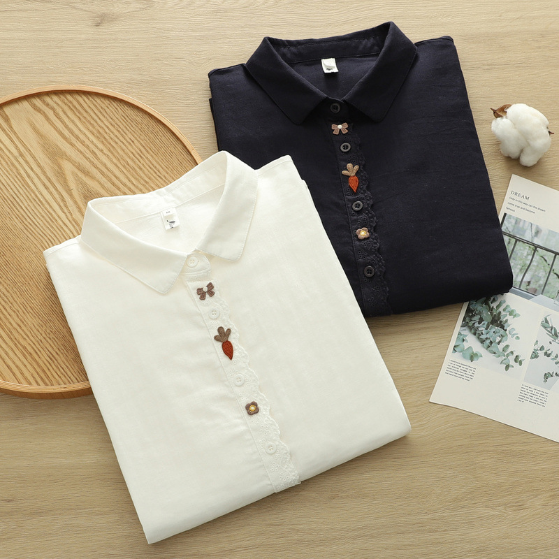 2025 Autumn New Placket Embroidered Carrot Lace Women's Cardigan Long Sleeve Shirt Wholesale Trend