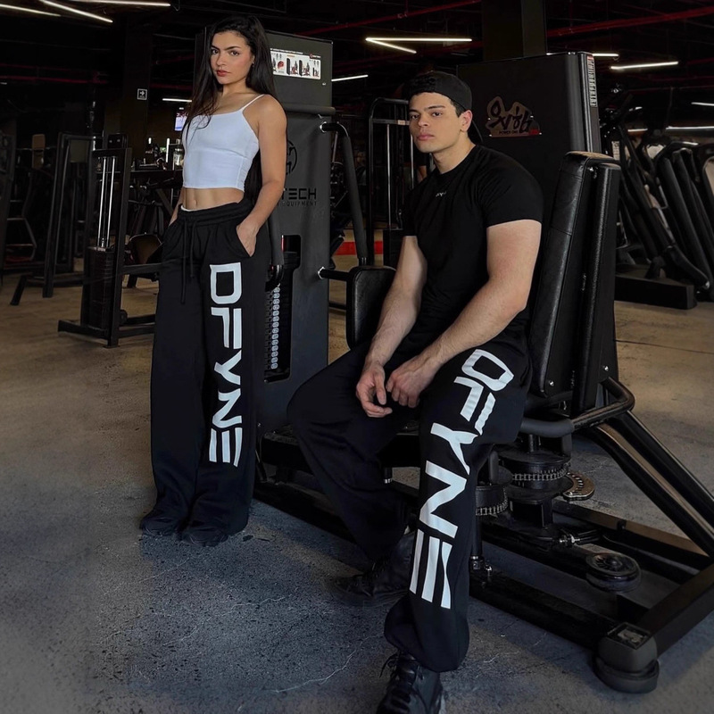 Cross-Border Hot-Selling Product Dfyne Large Logo Sports Sweatpants Unisex Couple Style High-Waisted Drawstring Straight-Leg Fitness Pants Cross-Border Hot-Selling Product Dfyne Large Logo Sports Sweatpants Unisex Couple Style High-Waisted Drawstring Straight-Leg Fitness Pants