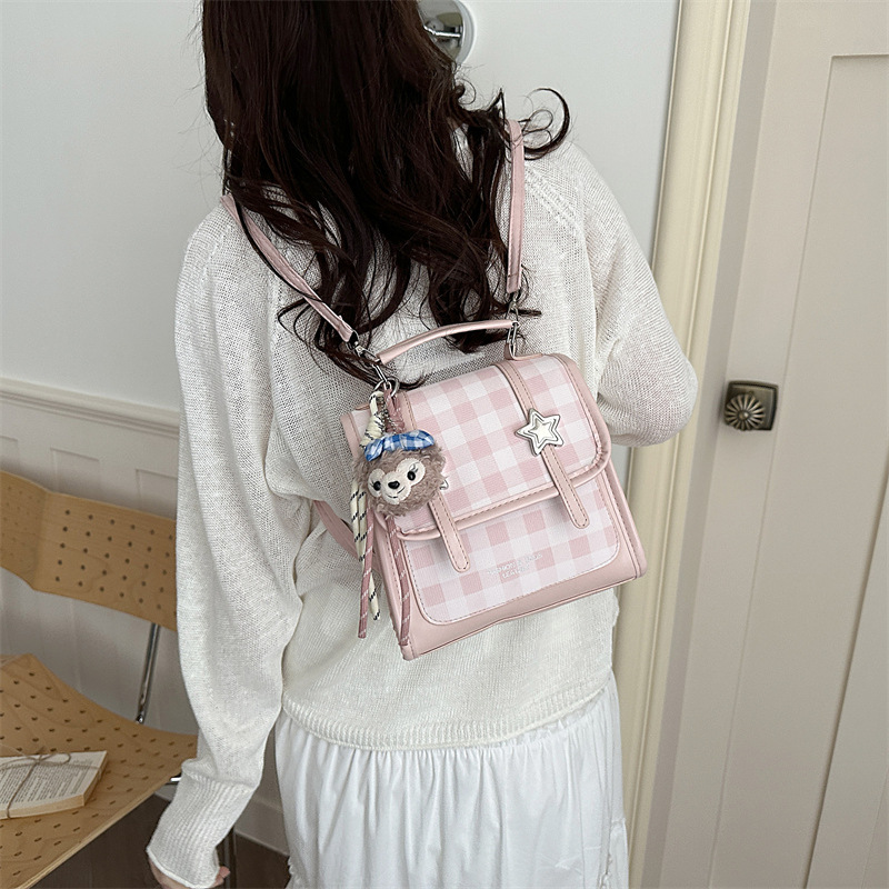 Mochila coreana de nicho popular para mujeres 2026 nueva exquisita mini mochila a cuadros, mochila de viaje de alto valor