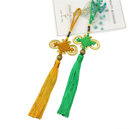 Gold Edge 8 Disc Chinese Knot Pendant Small Chinese Knot with Beaded String and Tassel Chinese Style Small Gift Wholesale