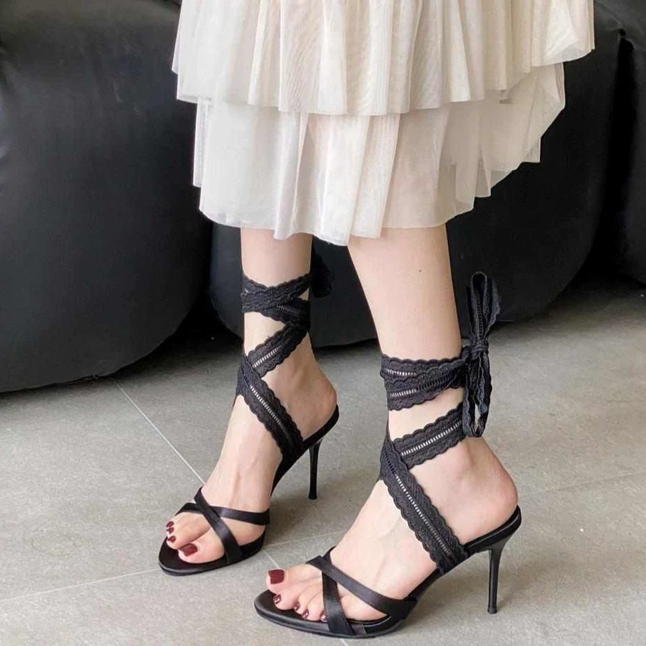 Belt, sandals, fashionable footwear high heels, trend of season, bright catchy style, fitted, french style