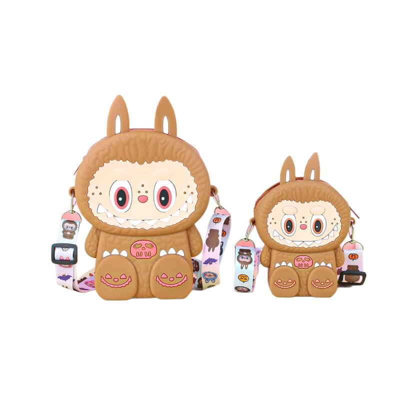 Labubu シリコーン携帯電話バッグ漫画かわいい誕生日ギフト弓シリコーン小銭入れハイエンドクロスボディバッグ|undefined