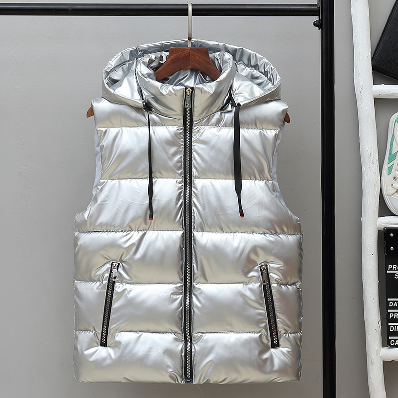 Men's Vest Autumn and Winter Bright Jacket Thick Cotton Waistcoat Warm Vest Korean Fashionable Outfit Couples Vest