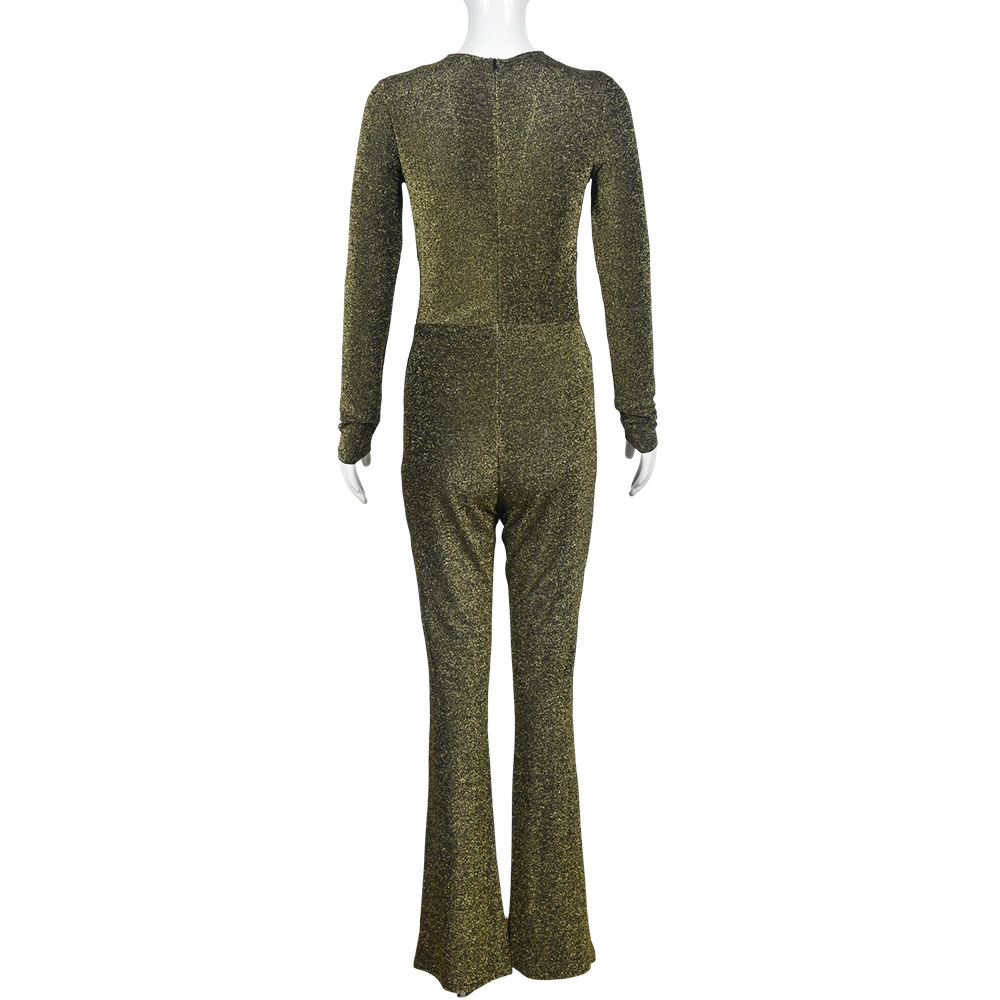 Wearable Women Clothing Nazada V neck Long Sleeve Sexy Cutout Stretch Jumpsuit Women