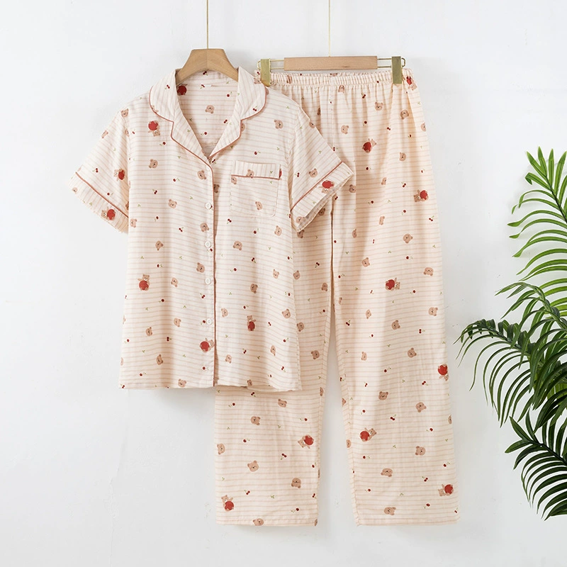 Cotton gauze pijama, summer trousers, set, with short sleeve