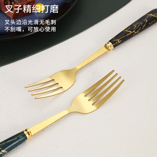 Cross-border stainless steel Western tableware marble pattern handle hotel steak knife fork spoon tea spoon 24-piece set storage rack set