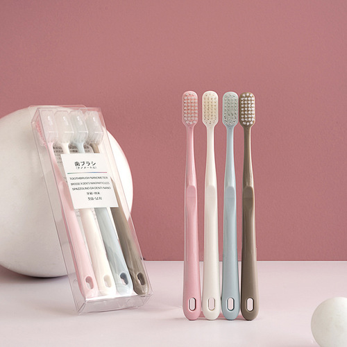 Japanese unprinted macaron toothbrush 4-pack adult household soft-bristled toothbrush manufacturer wholesale