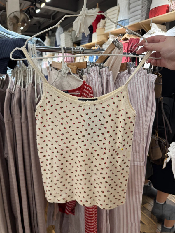 BM Style New American Style Rose Bow Eyes Sling Bm Slim-fit Short Floral Vest Top for Summer