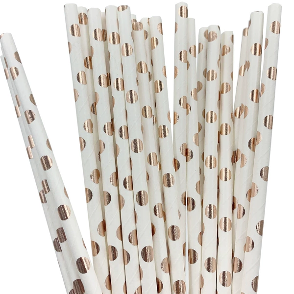 Rose gold polka dot straws, 25-pack