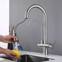 304 stainless steel American style pull-out kitchen faucet home three-in-one with water purifier washing basin cold and hot tap