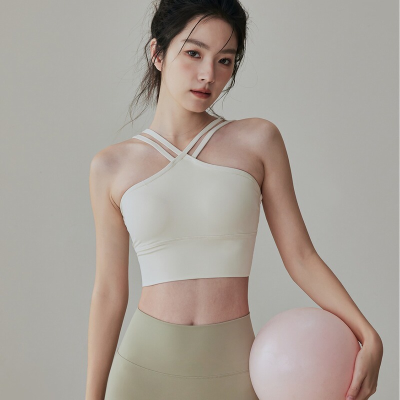 One-piece yoga underwear women's double shoulder strap shockproof sports vest professional running Pilates training fitness bra