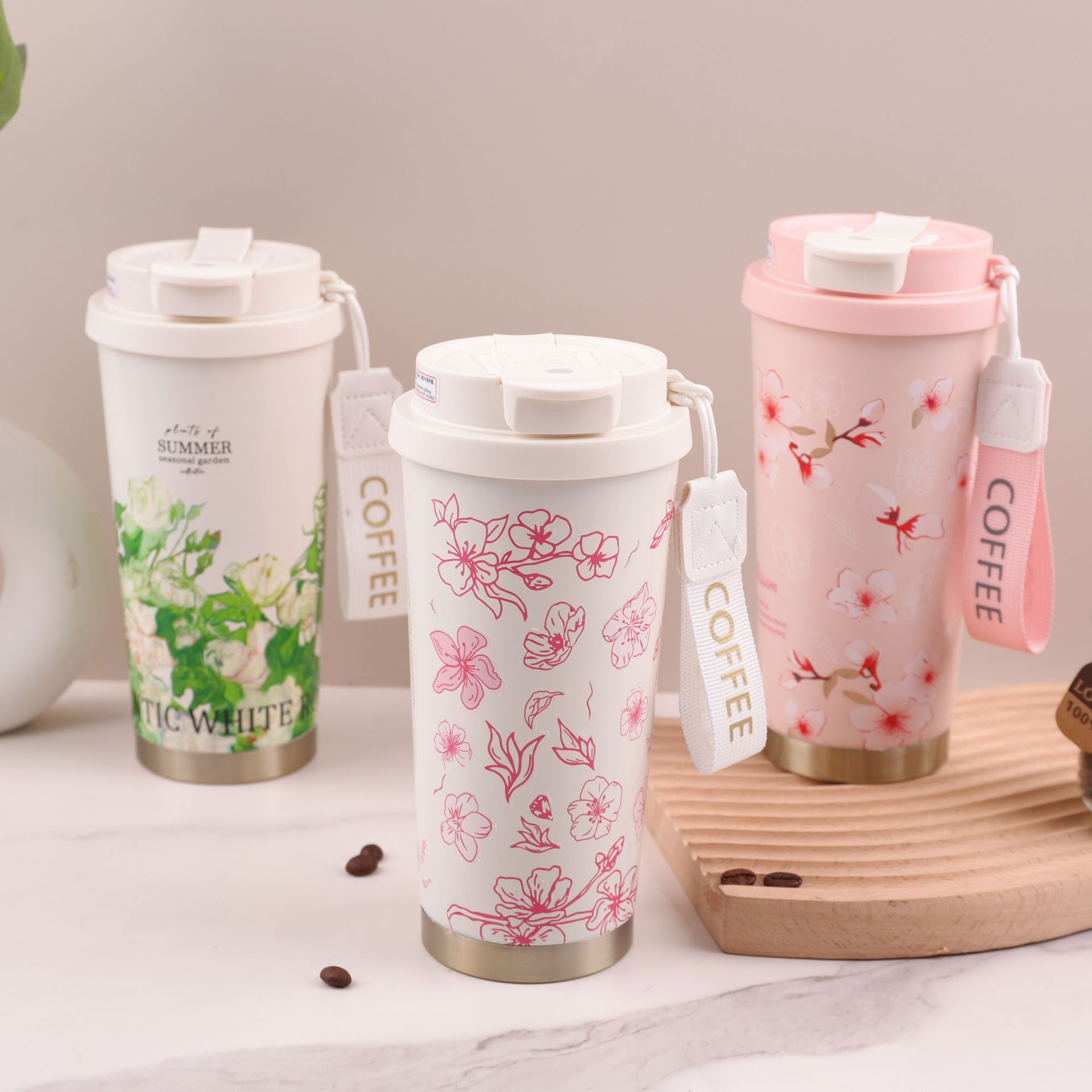 Taza de agua de alto valor 316 de acero inoxidable doble taza de paja de bebida taza de agua simple regalo taza de calor orquídea campana