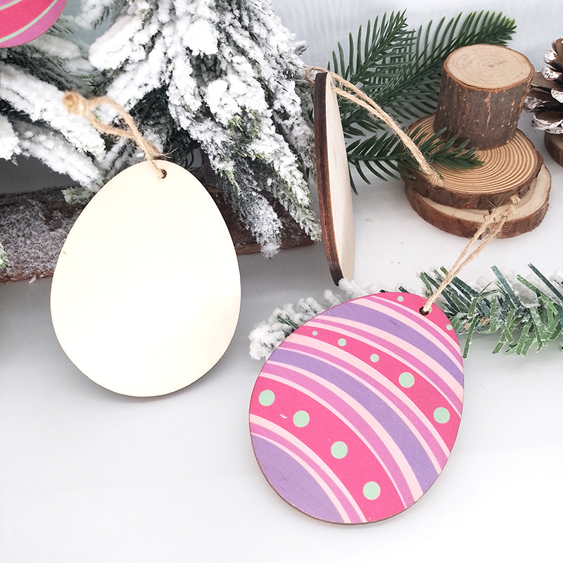 Cruz-frontera popular colgante de huevo de madera uv impresión decoración de pascua oval artesanía de madera huevo de colores chip de madera