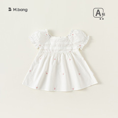 邦選寶寶公主裙夏裝女童短袖裙子兒童繡花方領連衣裙潮XQ43284