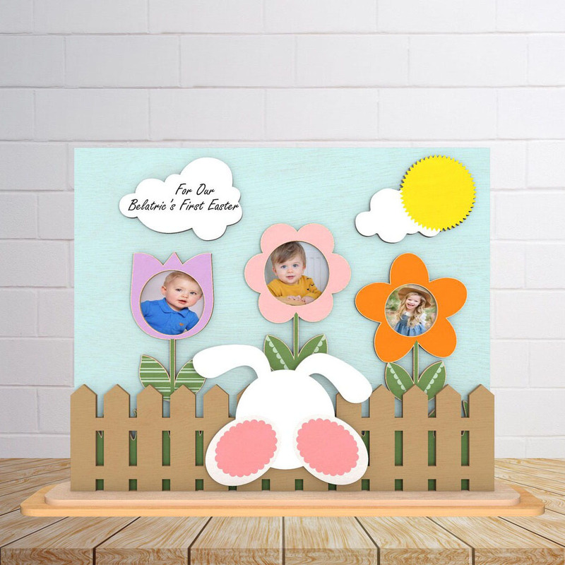 Cross-Border Customized Mother Day Hugs Baby Easter Hugs Baby Wooden Children's Flower Photo Frame