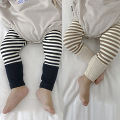 Korean Version New Men and Women Baby Elastic Striped Pants Infants and Toddlers 100% Cotton Leggings 0-12 Months Candy Color Long Pants