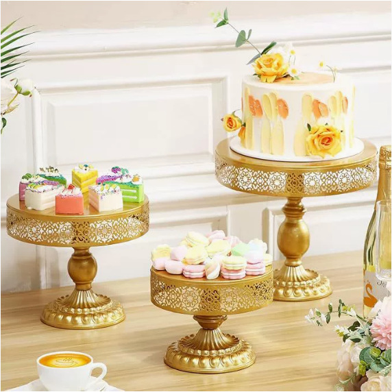 Transfronterizos metal dorado hierro forjado estante de pastel bandeja de pastel bandeja de frutas West Point bandeja de decoración de bodas dulces