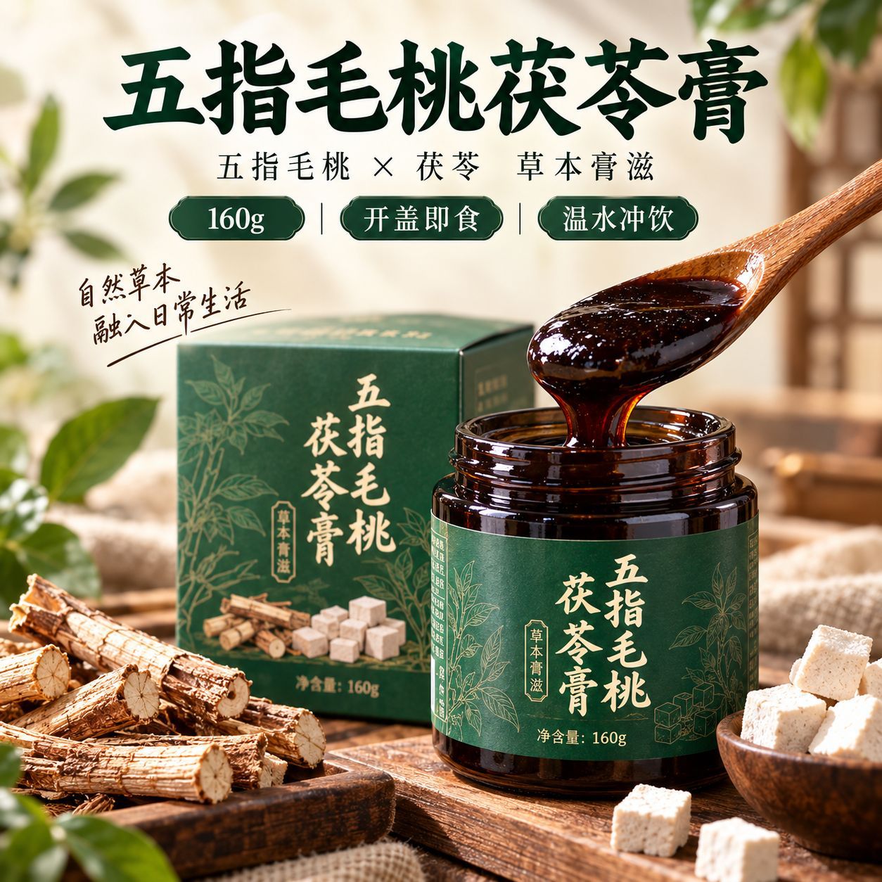Wu Zhi Mao Tao Fu Ling Herbal Paste (220g) — Traditional Steam-Simmered Herbal Paste with Mulberry, Adzuki Bean & Huo Xiang details
