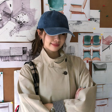 宝藏牛仔蓝色棒球帽男女款时尚复古百搭显脸小加深软顶鸭舌帽子潮