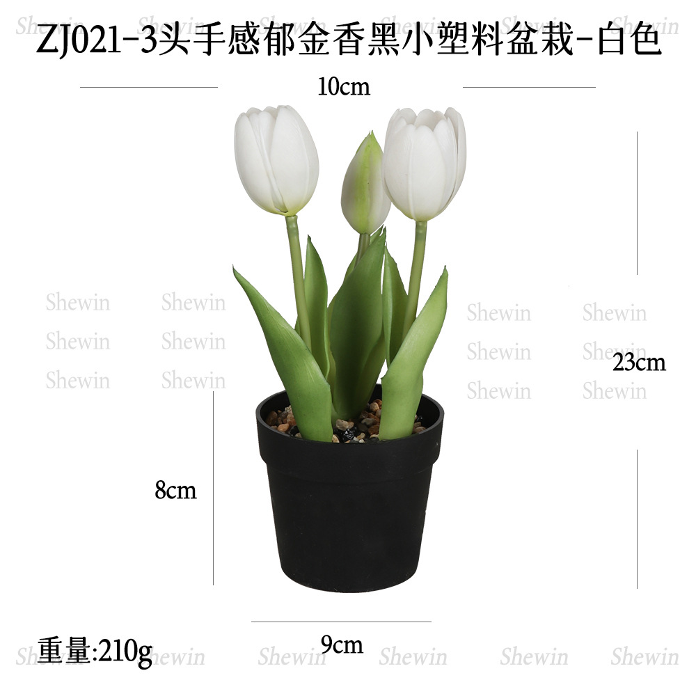 Planta Artificial de Tulipán en Maceta de Plástico de 3 Cabezas, PVC Blando, Tacto Real para Decoración del Hogar y Mesa