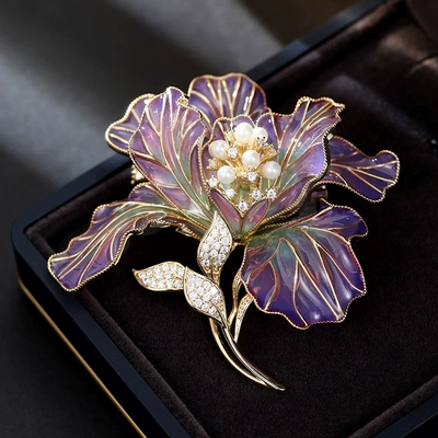 Vintage Enamel Craft Floral Yaxa sancaqları - purple