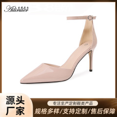 女性用ワンラインハイヒール 2025 夏新作 シンプル ポインテッドトゥ 中空ファッションシューズ 8.5cm ハイヒール