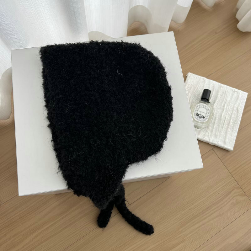 韩版秋冬季新款后开叉针织系带帽子女百搭保暖护耳毛线帽套头冷帽|undefined