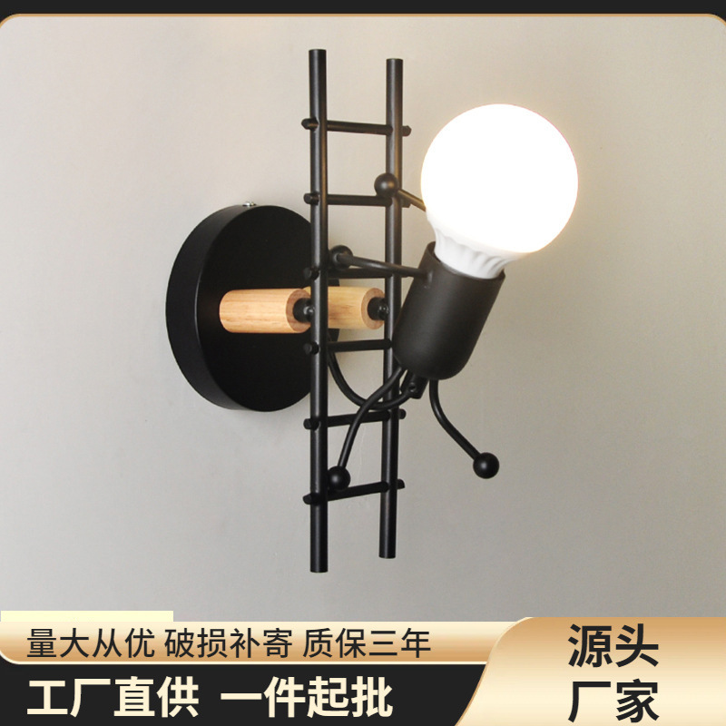 創意小人壁燈北歐臥室過道走廊兒童房床頭燈跨境樓梯壁燈鐵藝壁燈