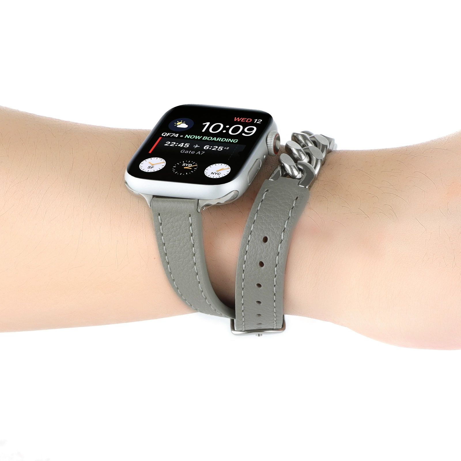 Ремешок для Apple Watch, цепочка из нержавеющей стали, 14 мм, подлинная кожа