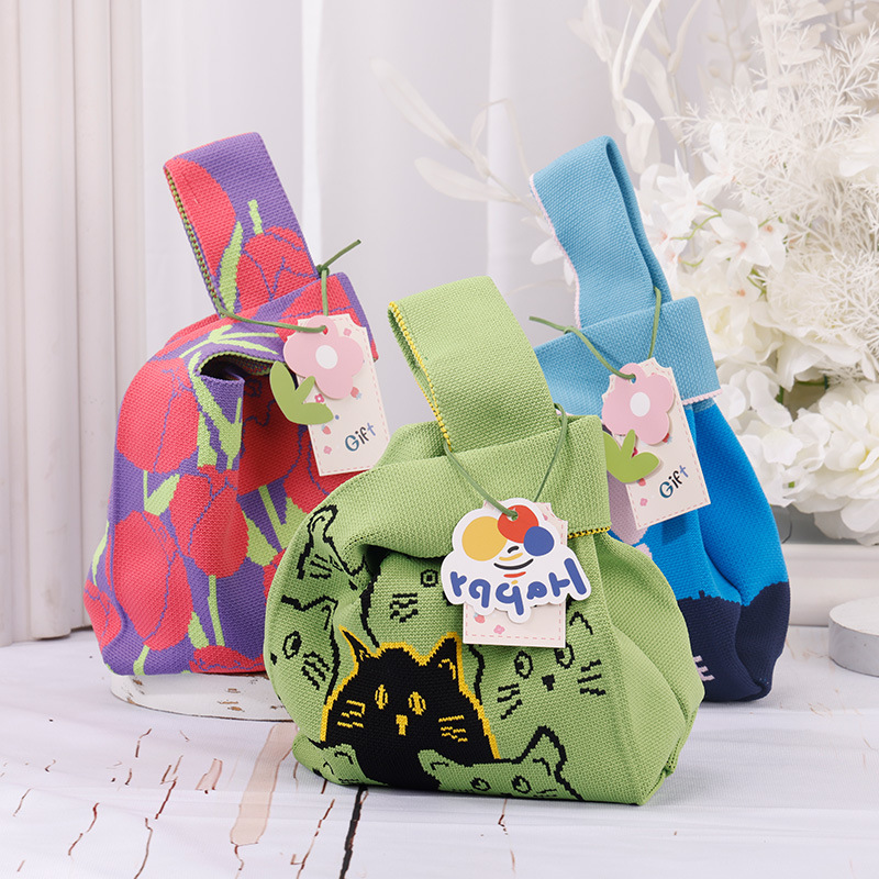 新款網紅針織手提包百搭款時尚禮品袋學生休閒購物袋三八節禮物袋