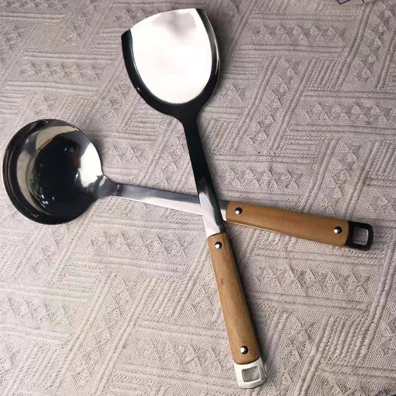 厂家现货不锈钢锅铲勺子炒菜铲子厨房木柄炒勺大中小号汤勺|ru