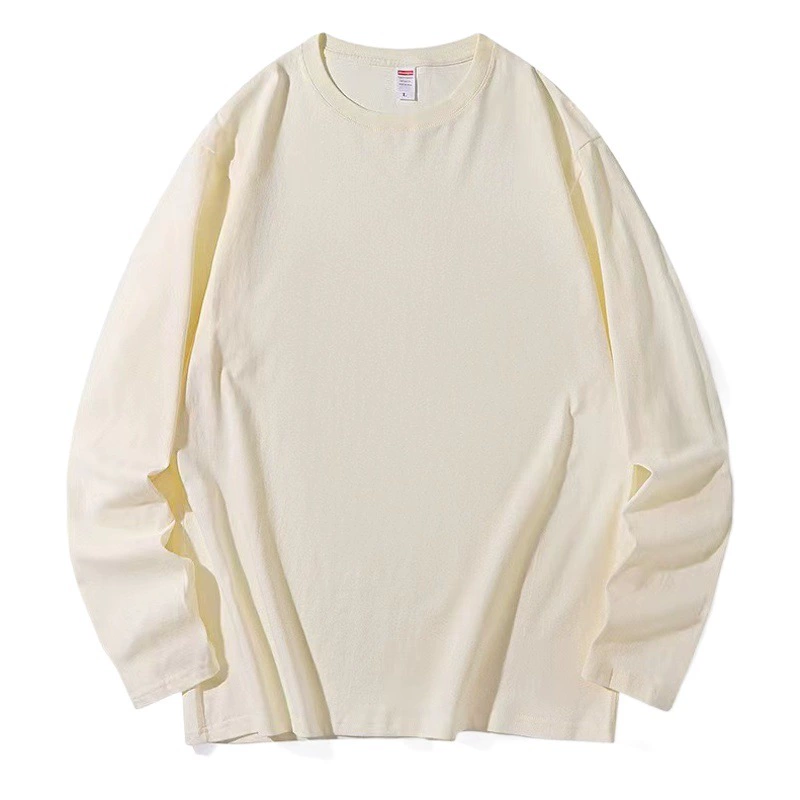 Весна-Осень-зима 200 г хлопковая Однотонная футболка с круглым вырезом и длинными рукавами, свободная универсальная мужская Базовая рубашка