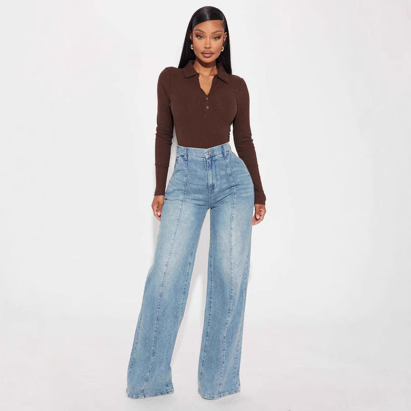 Loose Jeans New Cross-Border European and American Fashion Straight Pants Washed Street Denim Women's Pants Amazon Slim Waist Women