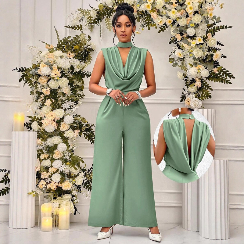 New Fashionable High-Waisted Sleeveless Elegant Waist-Cinching Long Pants Women's Jumpsuit