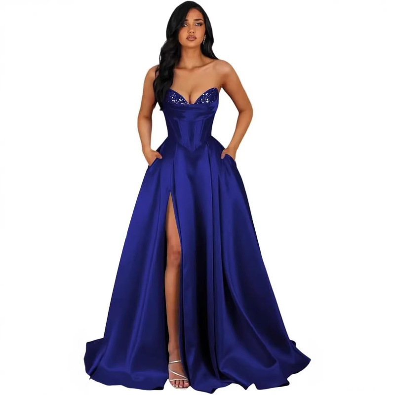 Cross-Border Evening Dress Amazon European and American Style Strapless Trailing Gown for Banquet Party Prom with Slit, Sexy and Elegant Slim-Fit Dress Cross-Border Evening Dress Amazon European and American Style Strapless Trailing Gown for Banquet Party Prom with Slit, Sexy and Elegant Slim-Fit Dress