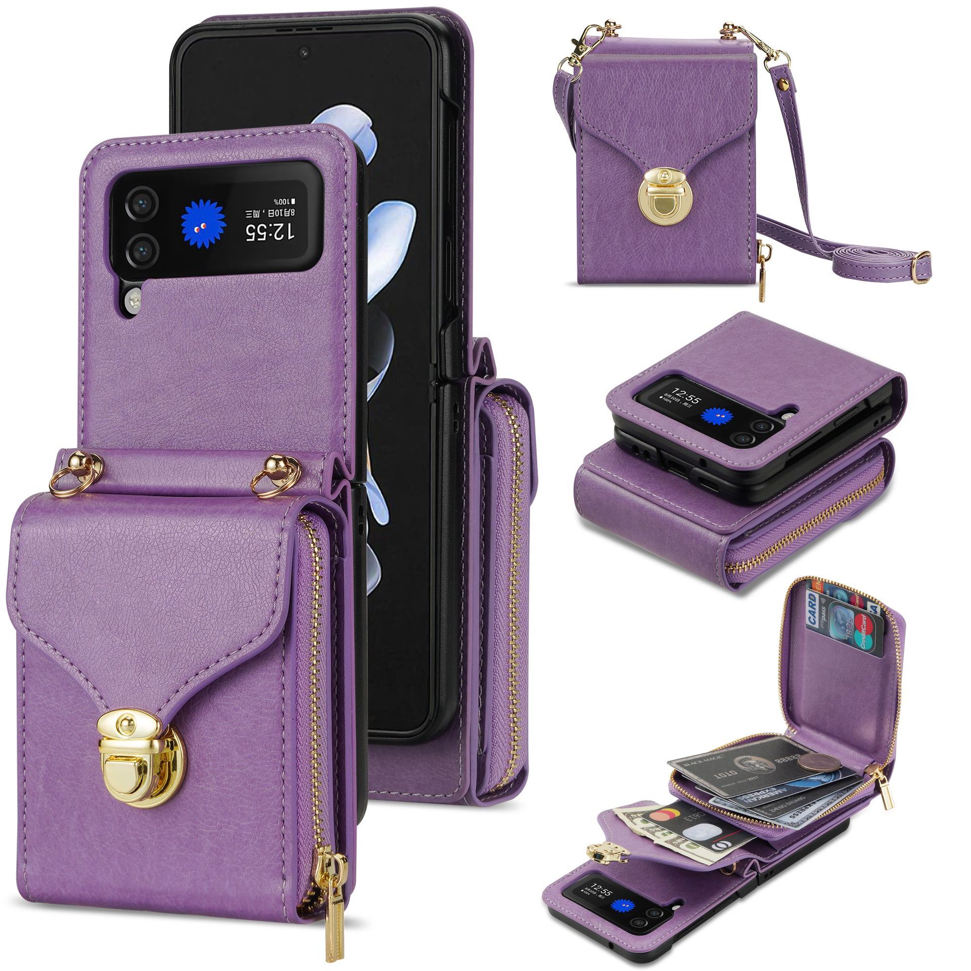 Suitable for Samsung ZFLIP4 hardware ZFLIP3 card insertion organ zipper business leather case_voghion.com