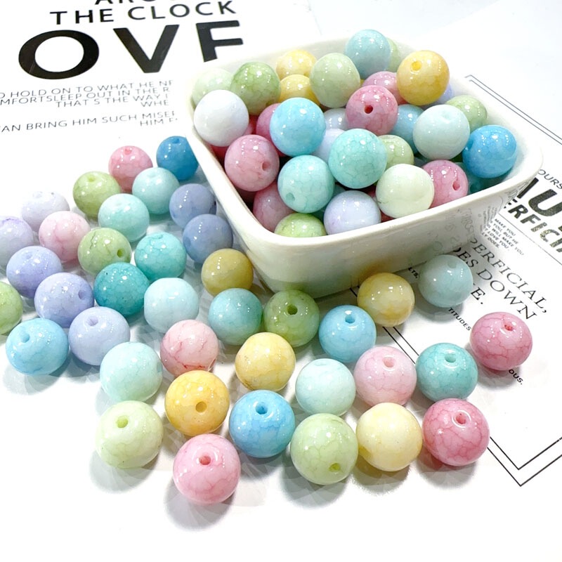 10mm Macaron Ceramic Beads String Beads DIY Bracelet Jewelry Beads Loose Beads Women's Colorful Handmade Crackle